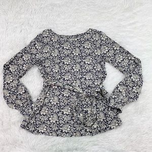 Loft long sleeve floral top blouse tie waist boat neck